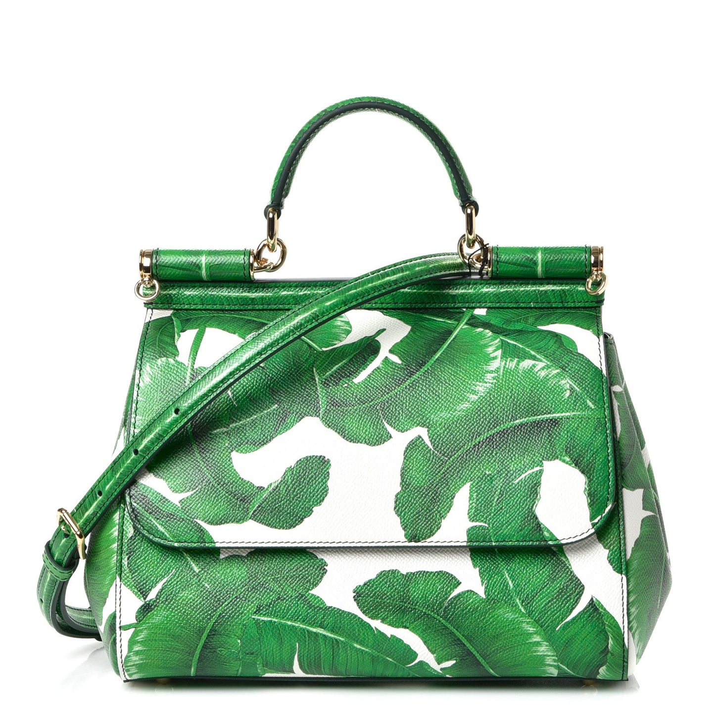 Dauphine Banana Leaf Print Medium Miss Sicily Satchel Green White