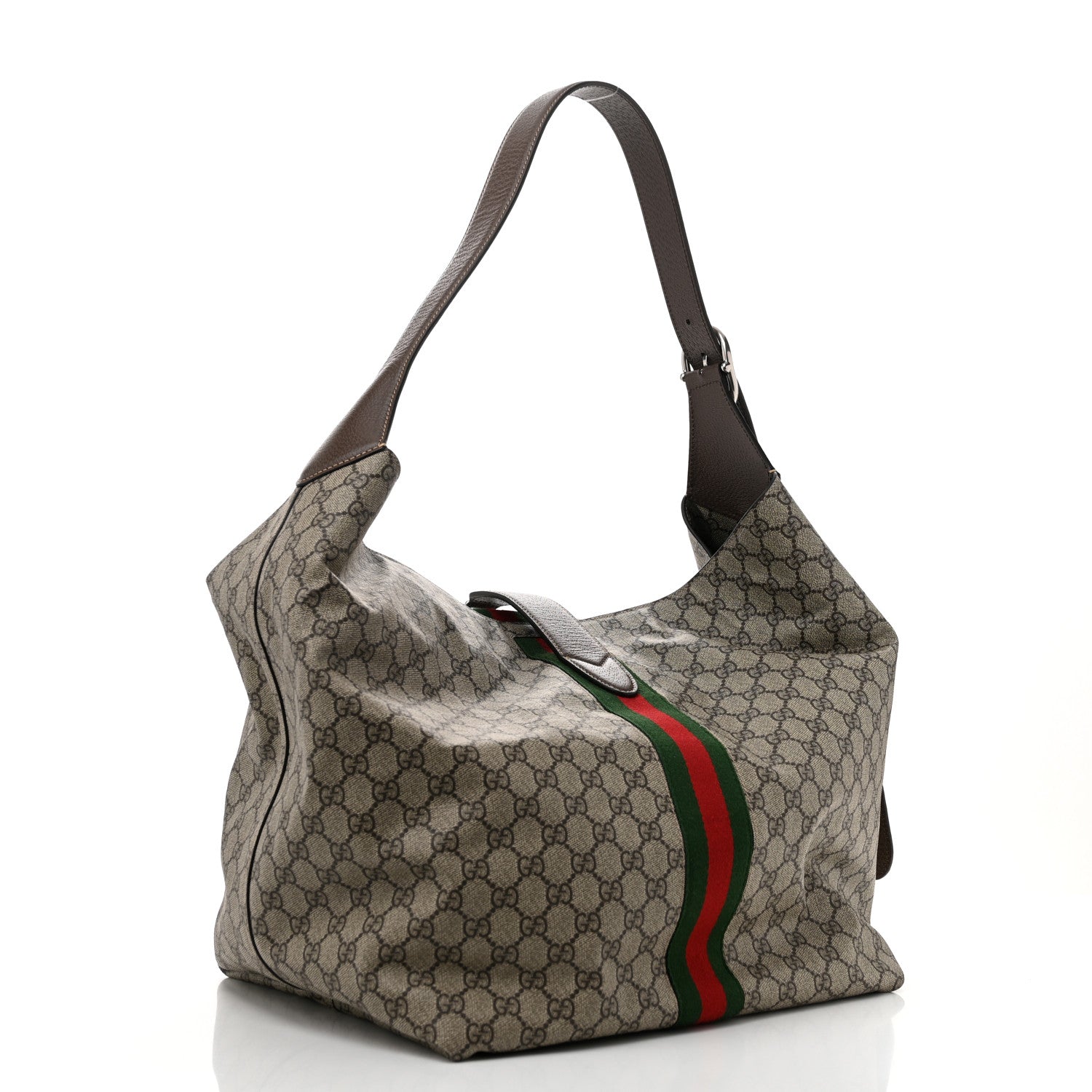 Gucci Tender GG Supreme Monogram Textured Dollar Calfskin Web Medium Jackie 1961 Crossbody Bag Beige Ebony New Acero 4 of 10