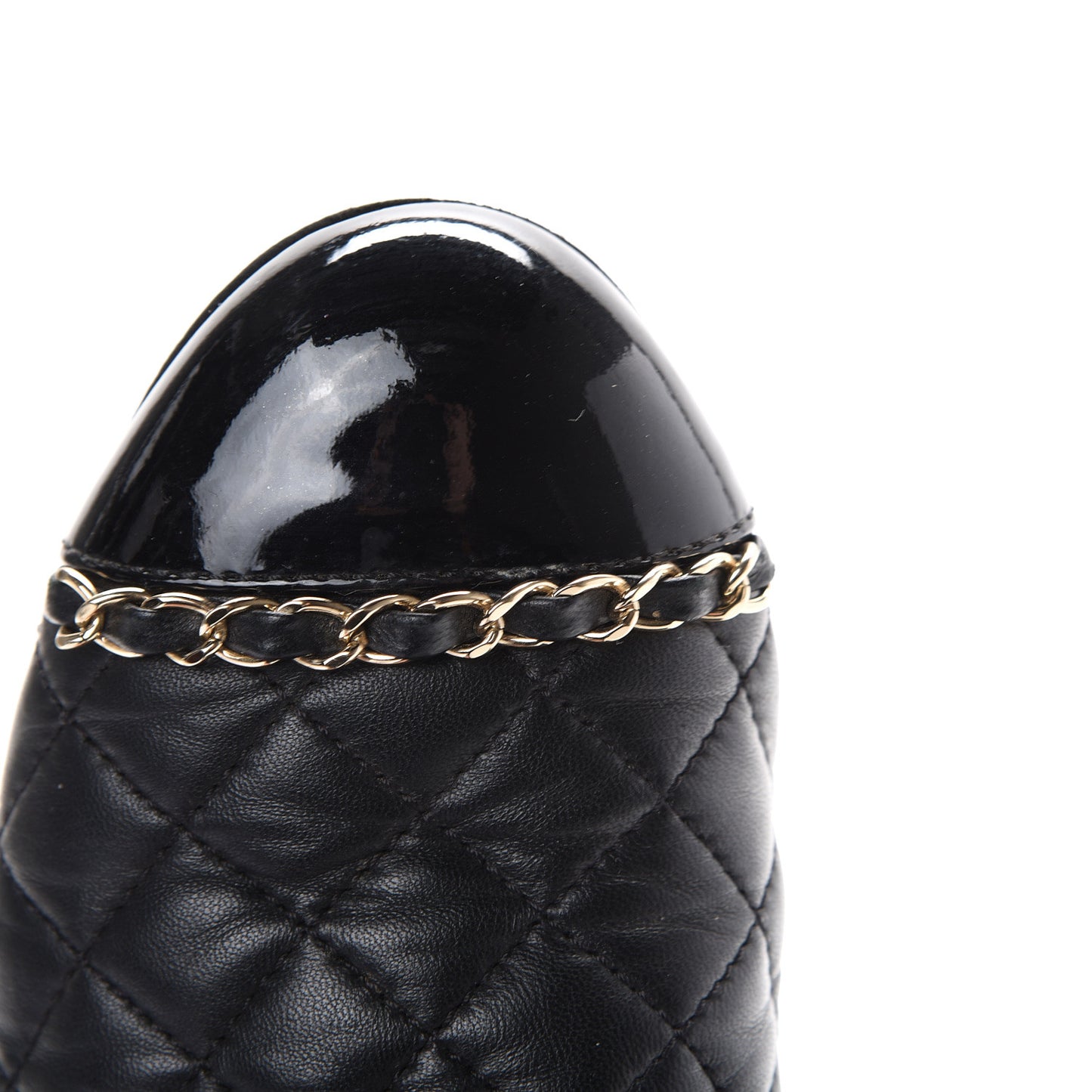 Lambskin Patent Quilted Chain Mules 38 Black