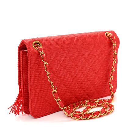Chanel Woven Raffia Quilted CC Fringe Flap Red 3 of 12