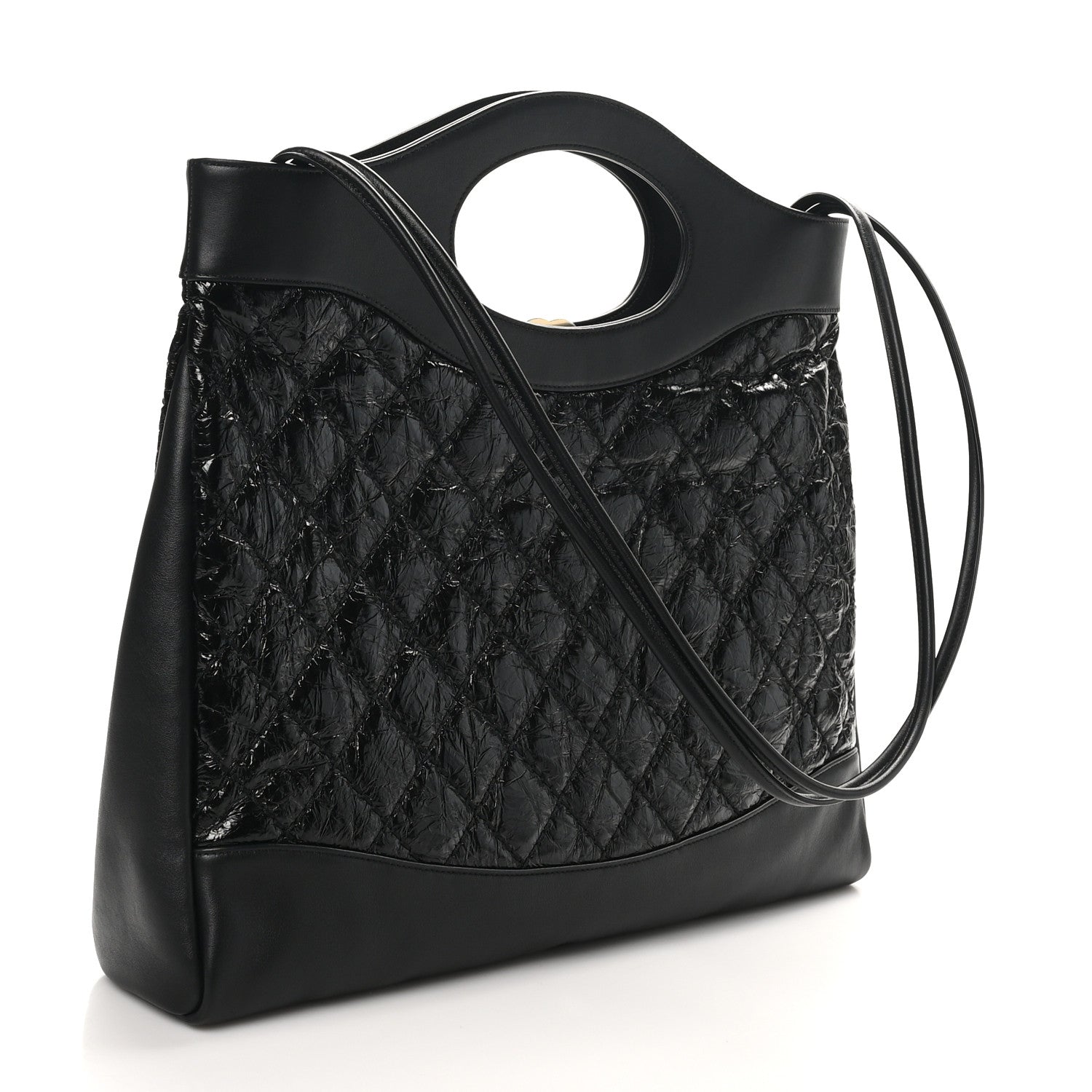 Chanel Crumpled Calfskin Quilted 31 Large Shopping Bag Black 3 of 10