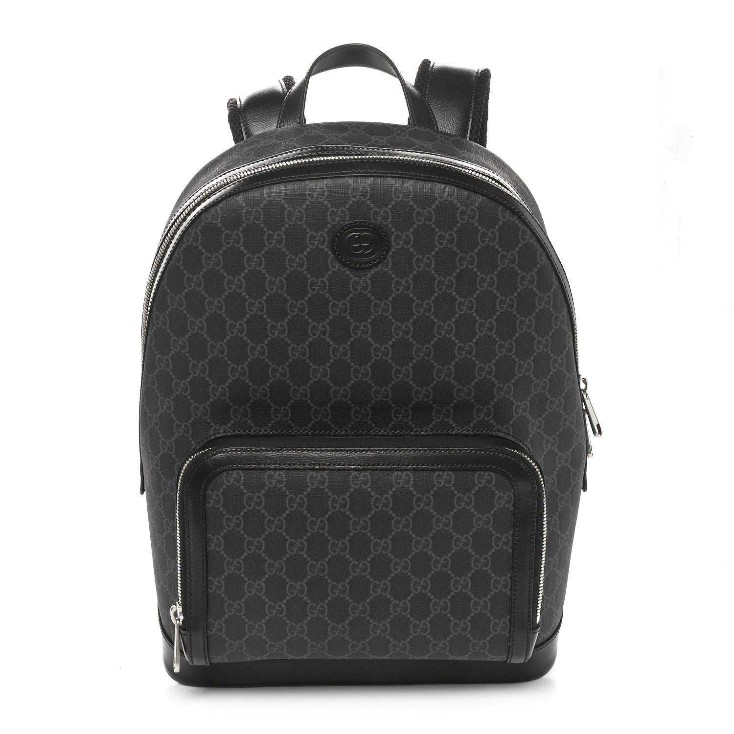 Gucci GG Supreme Monogram Textured Calfskin Retro Interlocking G Backpack Black 1 of 10