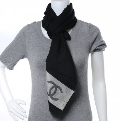 Chanel Wool Cashmere Silk CC Scarf Shawl Black White 2 of 8