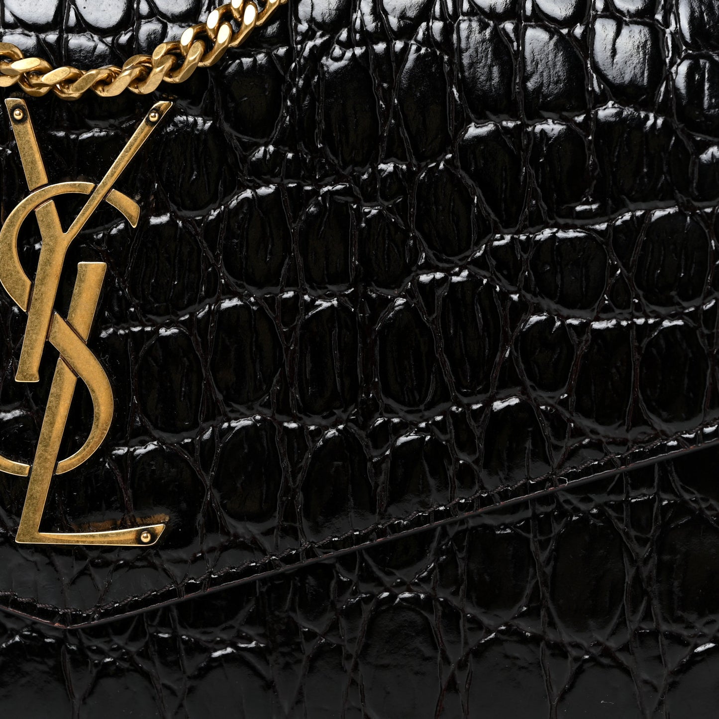 Calfskin Crocodile Embossed Monogram Uptown Chain Wallet Fondente