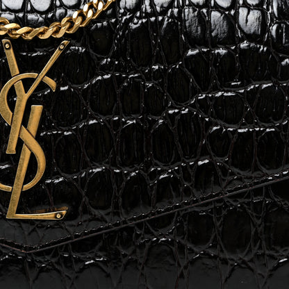 Saint Laurent Calfskin Crocodile Embossed Monogram Uptown Chain Wallet Fondente 9 of 13
