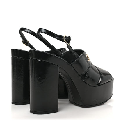 Chanel Crumpled Patent Lambskin Platform Sandals 38.5 Black 4 of 8