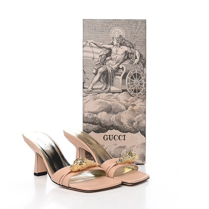 Gucci Nappa Dora Tiger Head Mid Heel Slide Sandals 36 Skin Rose 8 of 8