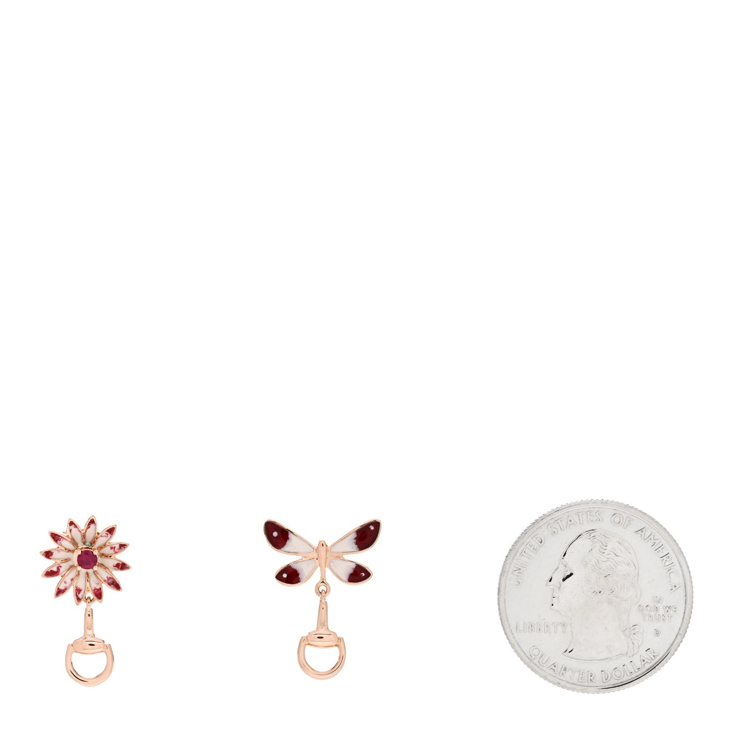 18K Rose Gold Ruby Enamel Flora Drop Earrings