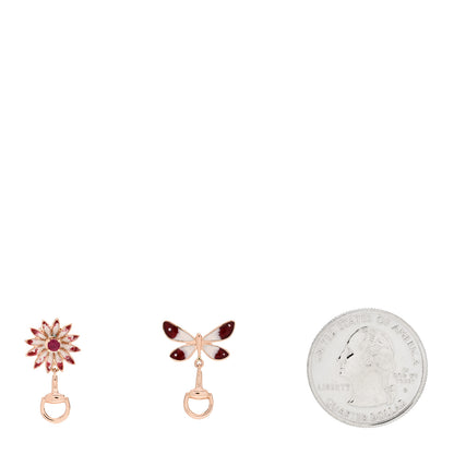Gucci 18K Rose Gold Ruby Enamel Flora Drop Earrings 2 of 5