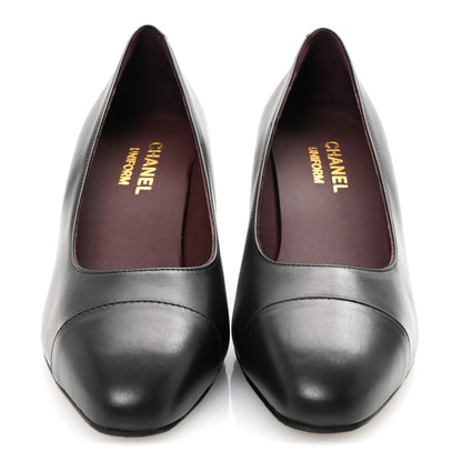 Chanel Lambskin Cap Toe CC Uniform Pumps 38 Black 3 of 9