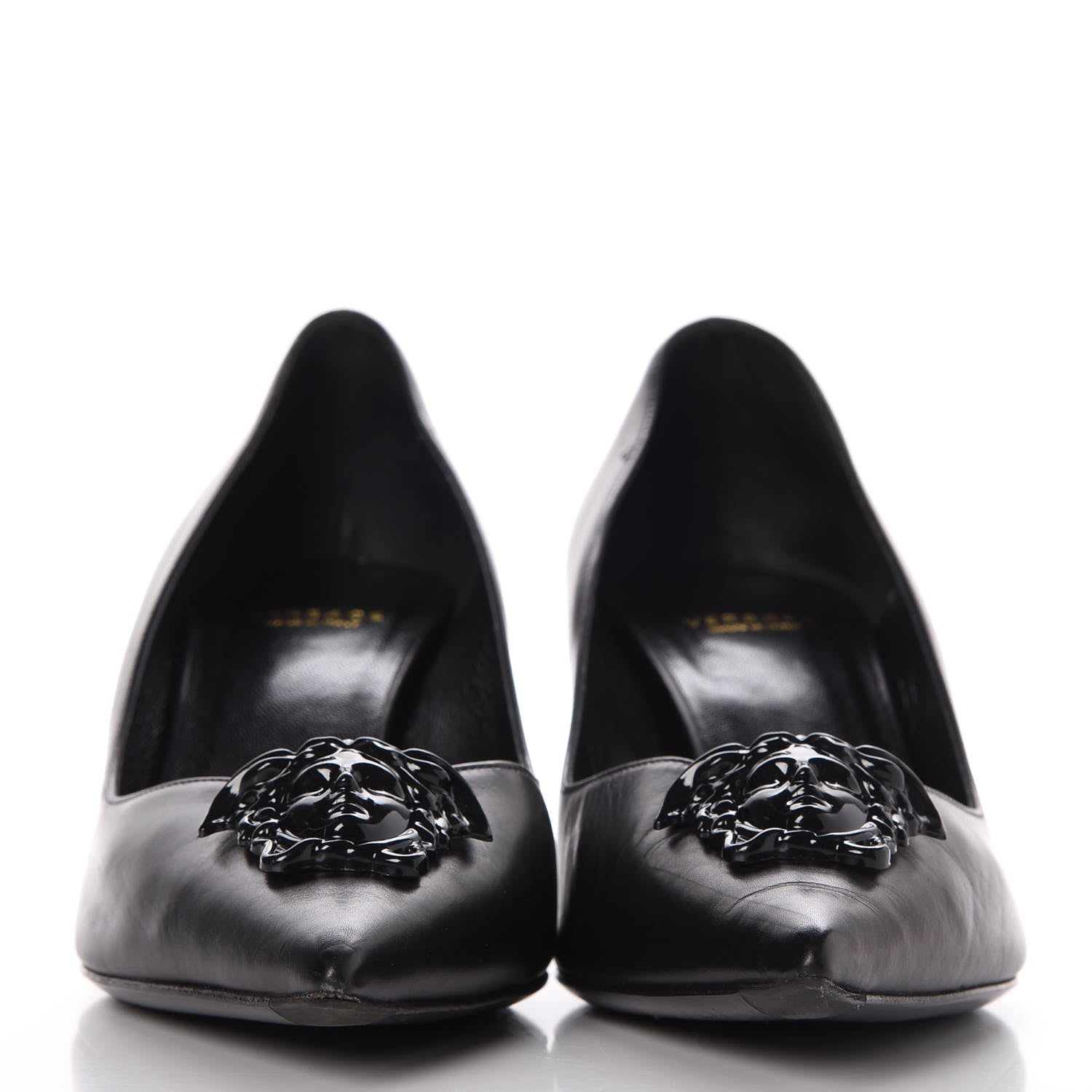Versace Calfskin Palazzo Kitten Pumps 39.5 Black 2 of 12