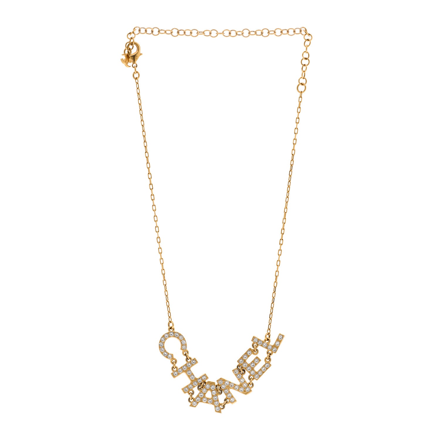 Chanel Metal Crystal 90's Icon Logo Necklace Gold 3 of 6