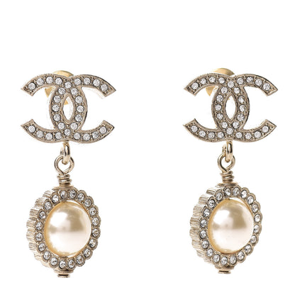 Chanel Crystal Pearl CC Drop Earrings Gold 1 of 5
