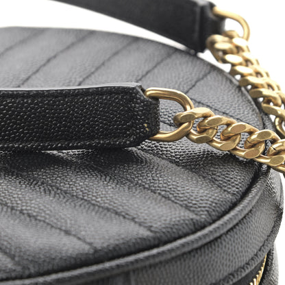 Saint Laurent Grain De Poudre Matelasse Chevron Quilted Round Vinyle Camera Bag Black 10 of 11