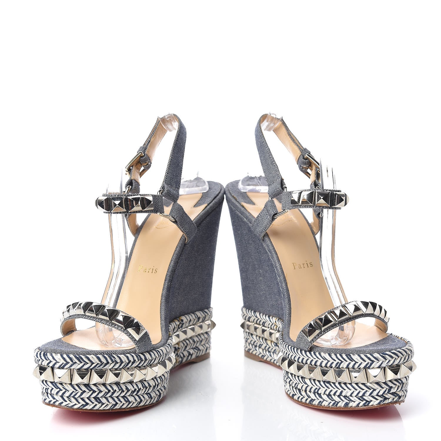 Christian Louboutin Denim Pyraclou 140 Wedge Sandals 40 Blue White 5 of 12