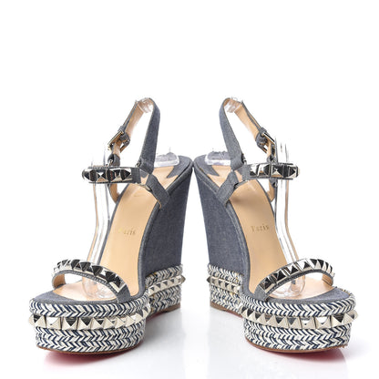 Christian Louboutin Denim Pyraclou 140 Wedge Sandals 40 Blue White 5 of 12