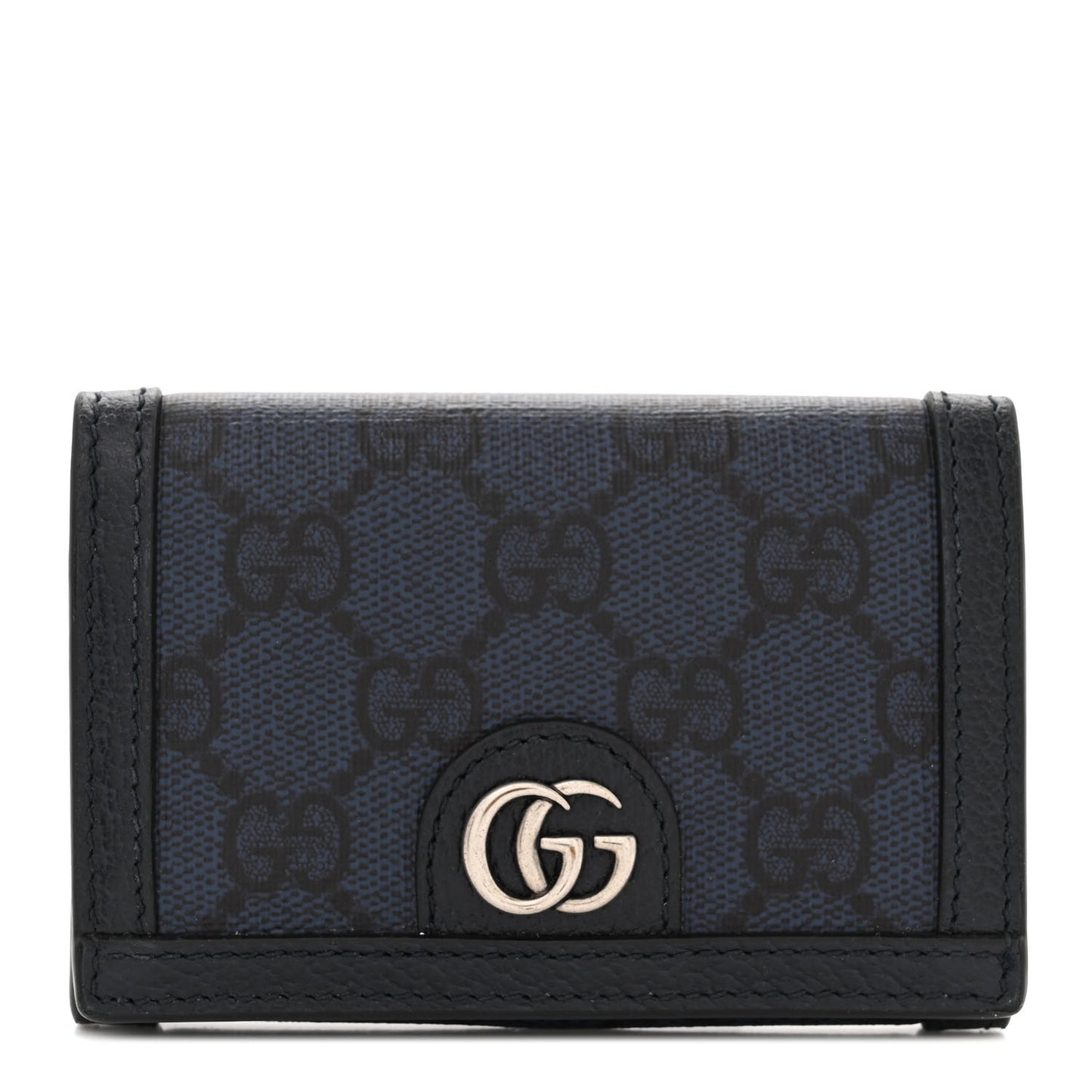 GG Supreme Monogram Textured Dollar Calfskin Card Case Blue Dark Blue