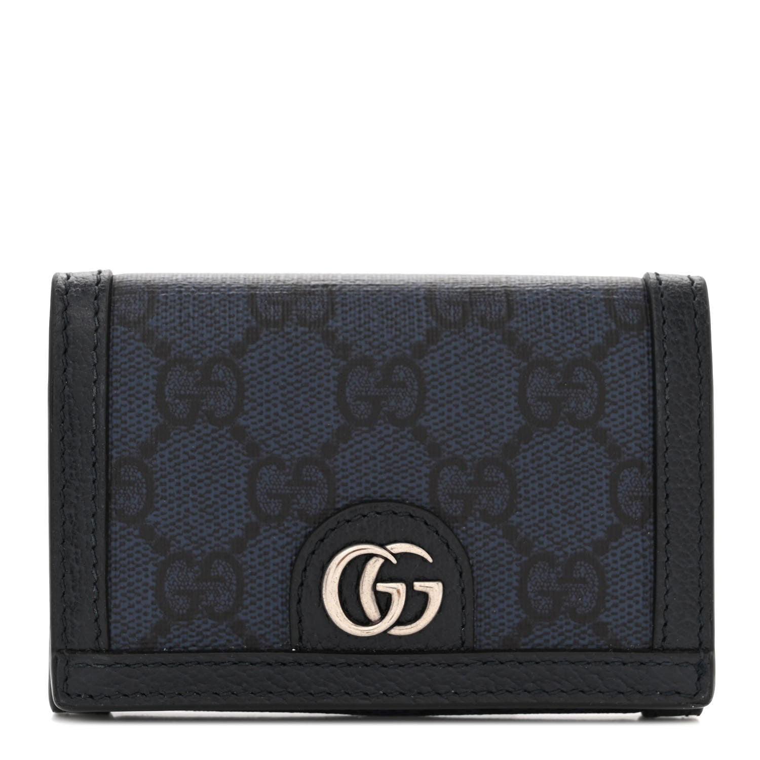 Gucci GG Supreme Monogram Textured Dollar Calfskin Card Case Blue Dark Blue 1 of 8