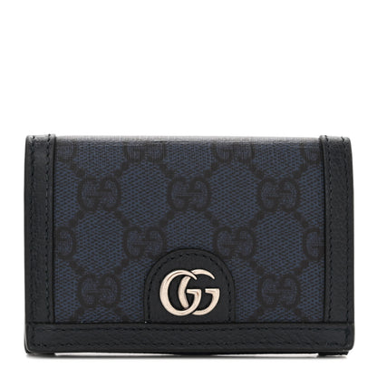 Gucci GG Supreme Monogram Textured Dollar Calfskin Card Case Blue Dark Blue 1 of 8