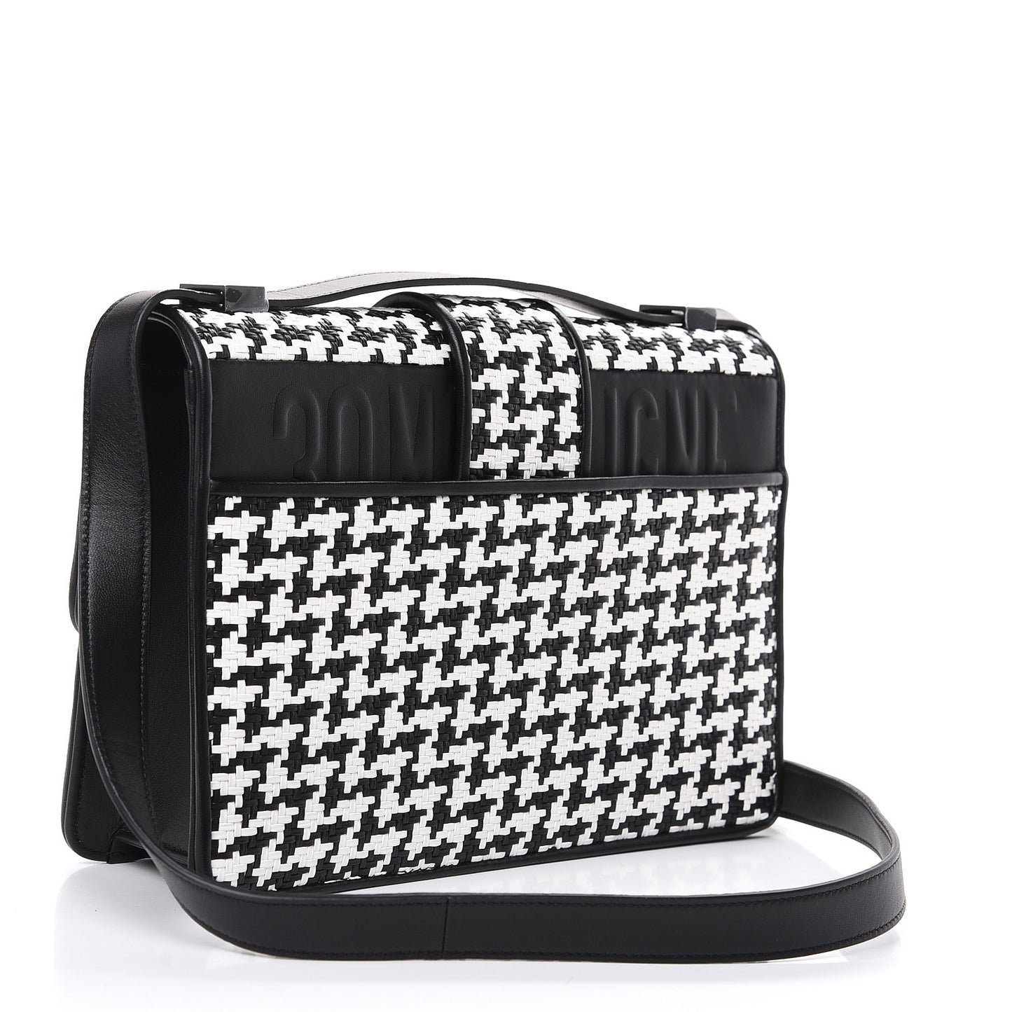 Lambskin Houndstooth Braided 30 Montaigne Flap Bag Black White