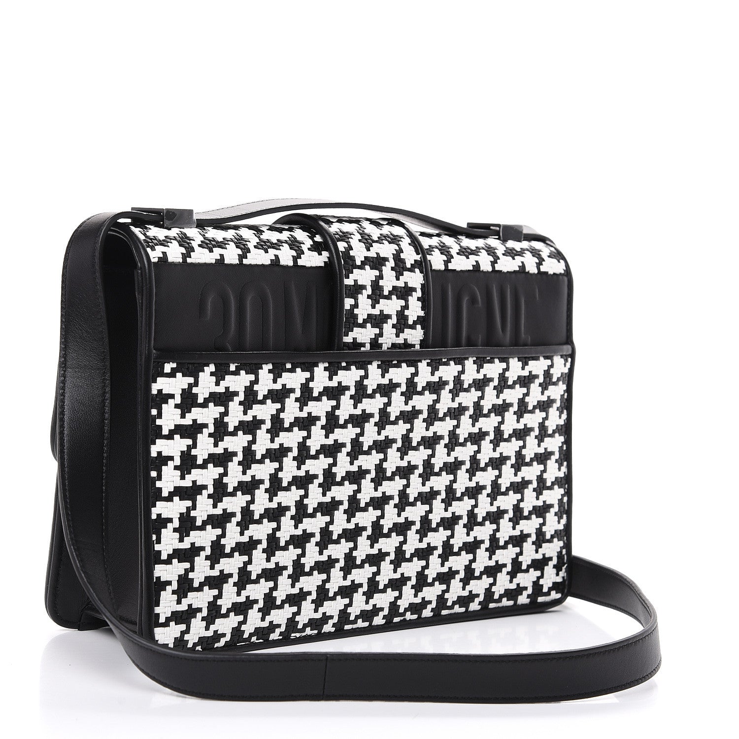 Christian Dior Lambskin Houndstooth Braided 30 Montaigne Flap Bag Black White 2 of 10