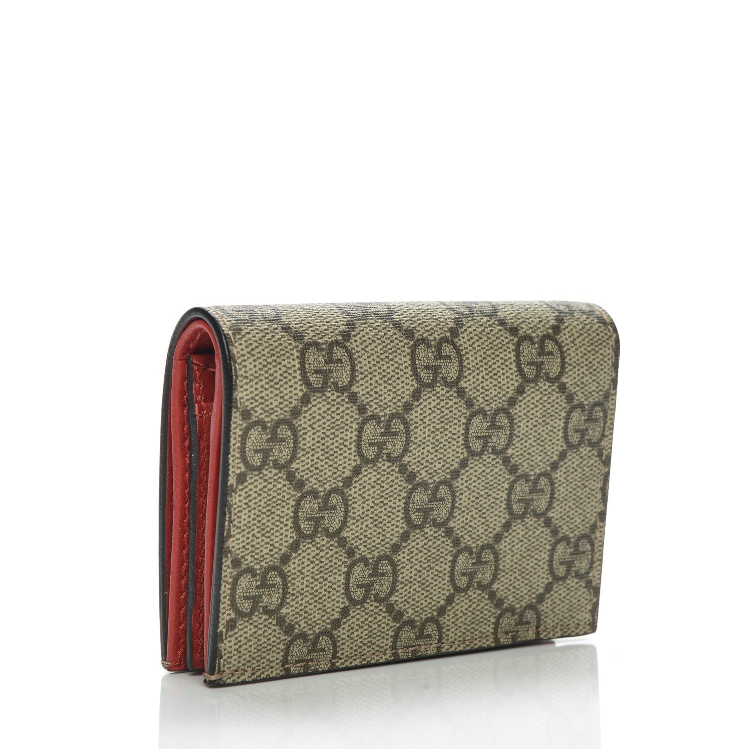 Gucci GG Supreme Monogram Cherry Embellished Card Case Wallet Hibiscus Red 3 of 7