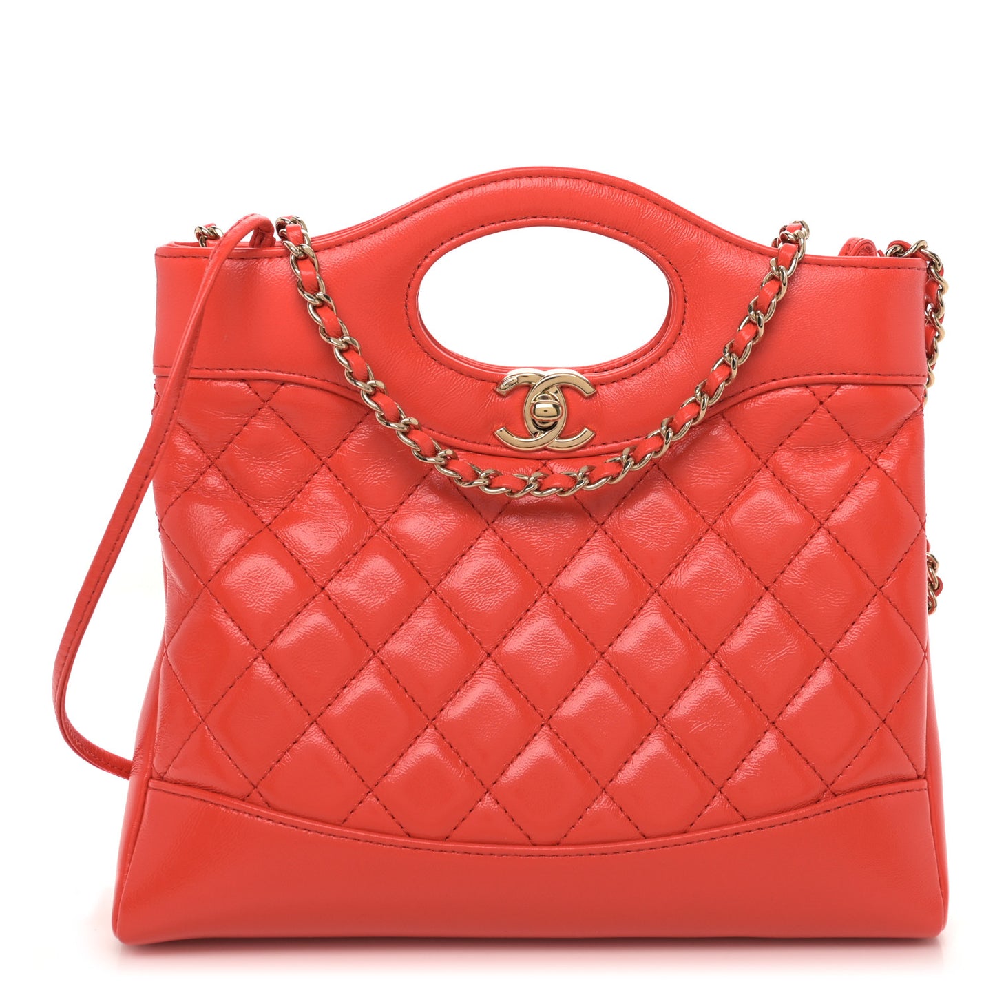 Shiny Lambskin Quilted Mini 31 Shopping Bag Orange