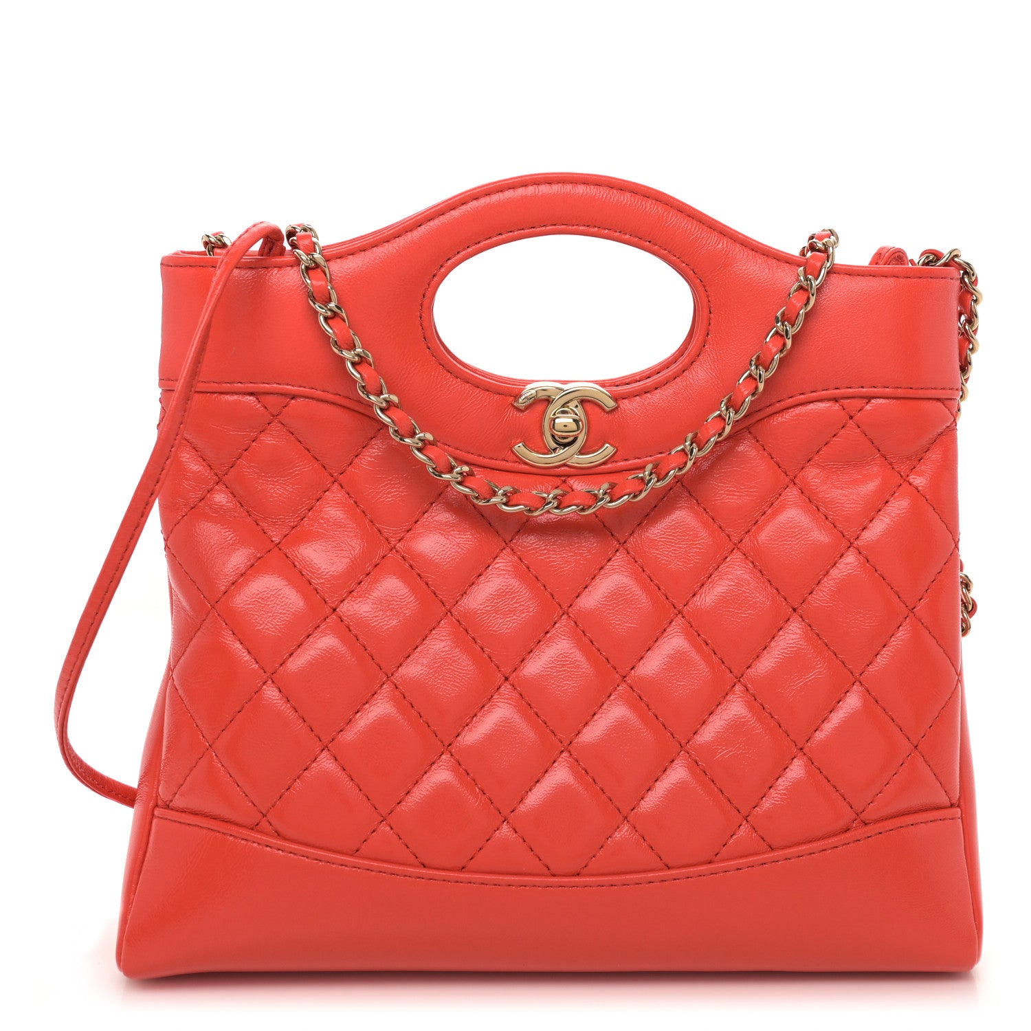 Chanel Shiny Lambskin Quilted Mini 31 Shopping Bag Orange 1 of 11