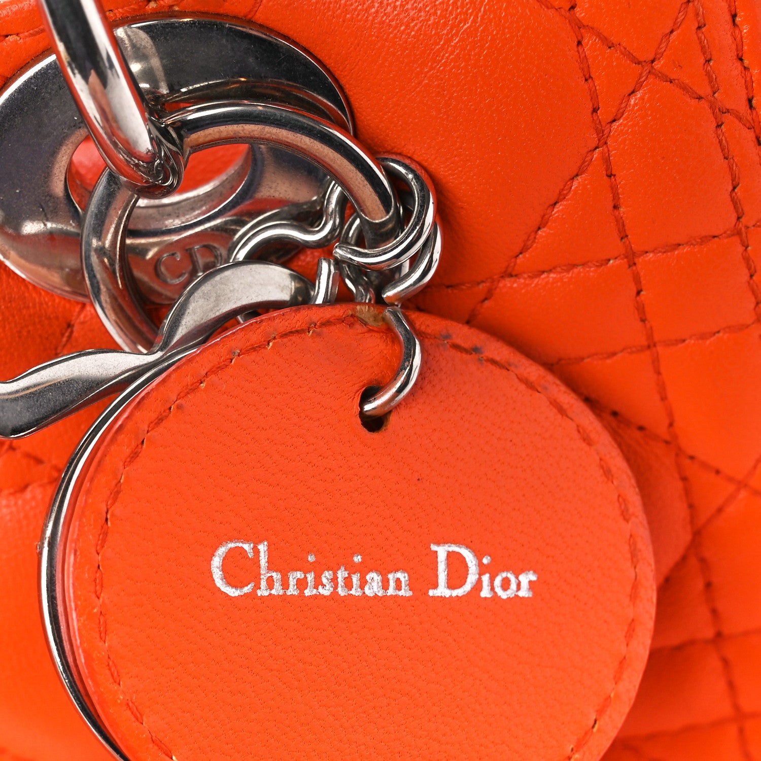 Christian Dior Lambskin Cannage Medium Lady Dior Orange 8 of 15