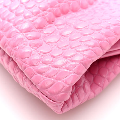 Balenciaga Shiny Supple Calfskin Logo Crocodile Embossed XL Cloud Clutch Pink 9 of 9