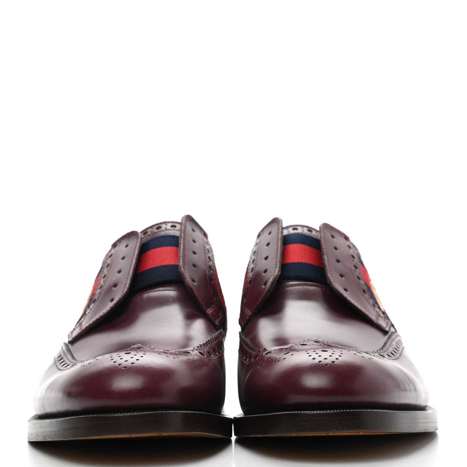 Gucci Calfskin Web Bee Embroidered Mens Slip-On Brogue Wingtip Derby Shoes 10 Bordeaux 2 of 8