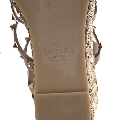 Valentino Garavani Calfskin Rockstud Ankle Strap Torchon Espadrille Caged 25/95mm Wedge Sandals 38 Rose Canelle 8 of 13