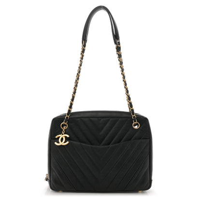Chanel Iridescent Calfskin Lambskin Chevron Quilted Camera Case Black 1 of 12