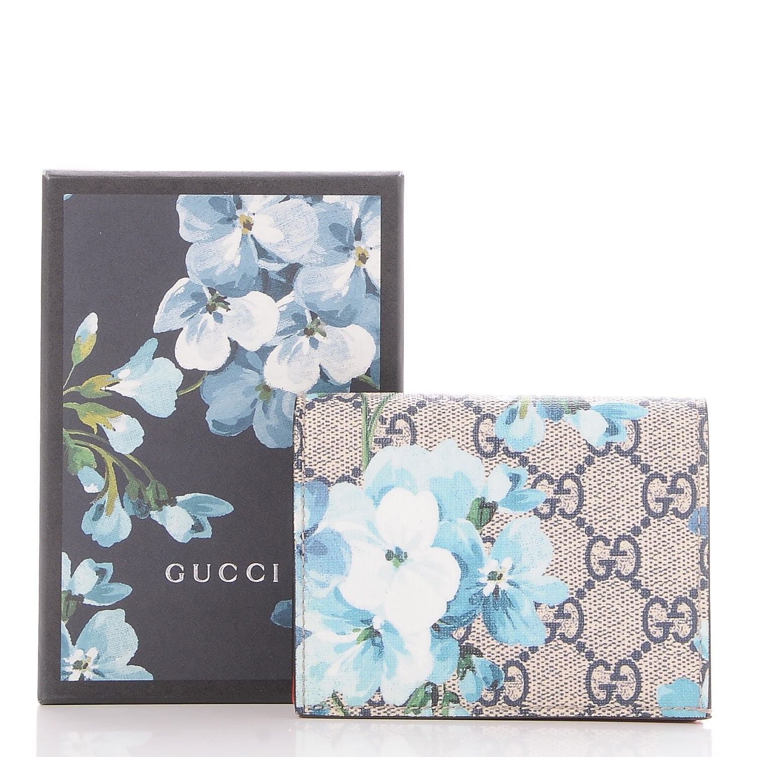 Gucci GG Supreme Monogram Blooms Card Case Beige Blue Navy Hibiscus Red 9 of 9