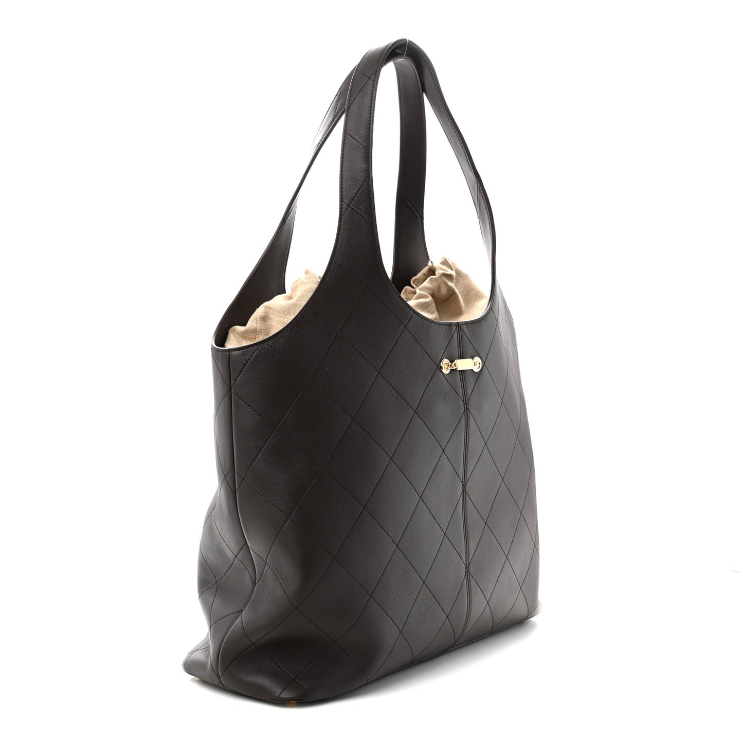 Calfskin Stitched Maxi Shopping Bag Dark Brown