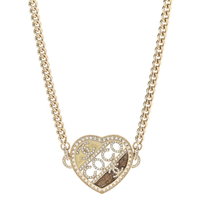 Chanel Crystal Crystal CC Coco Heart Necklace Gold 1 of 6
