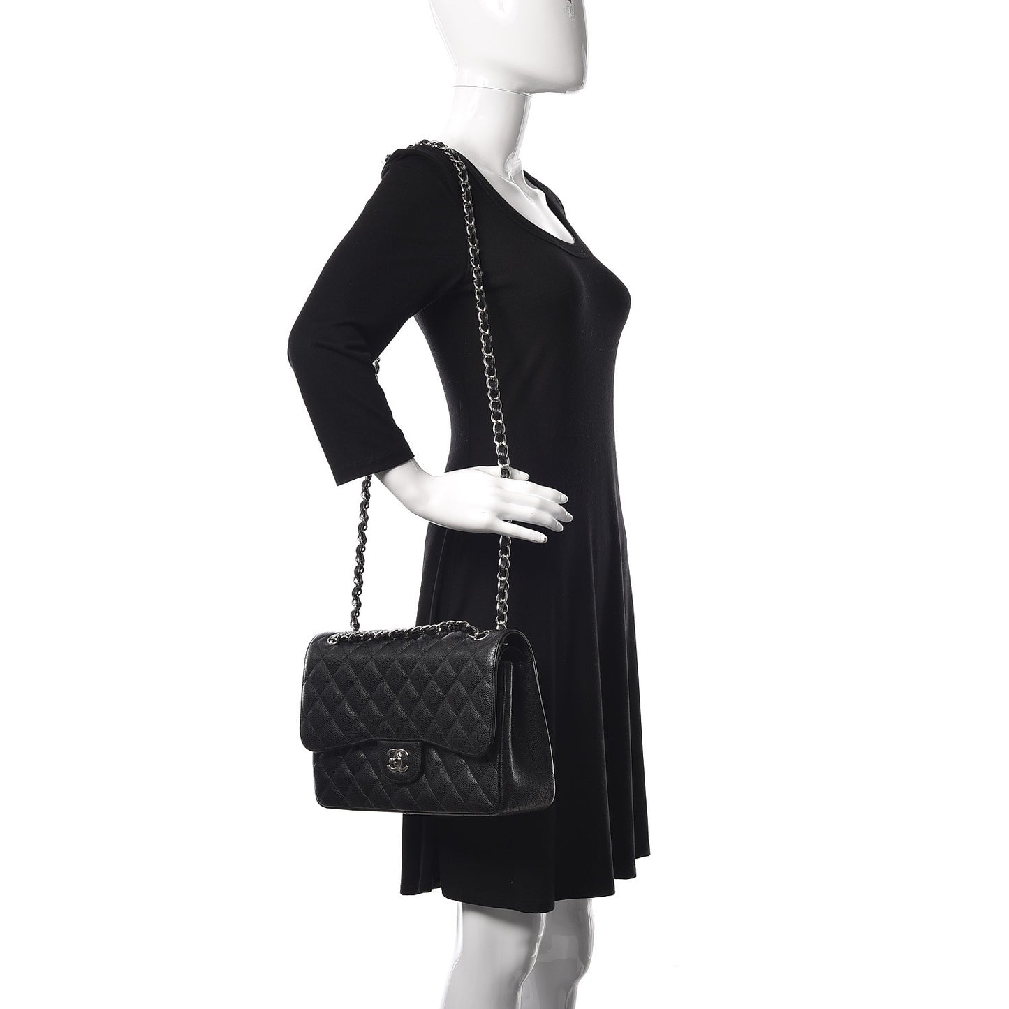 Caviar Quilted Jumbo Double Flap Black