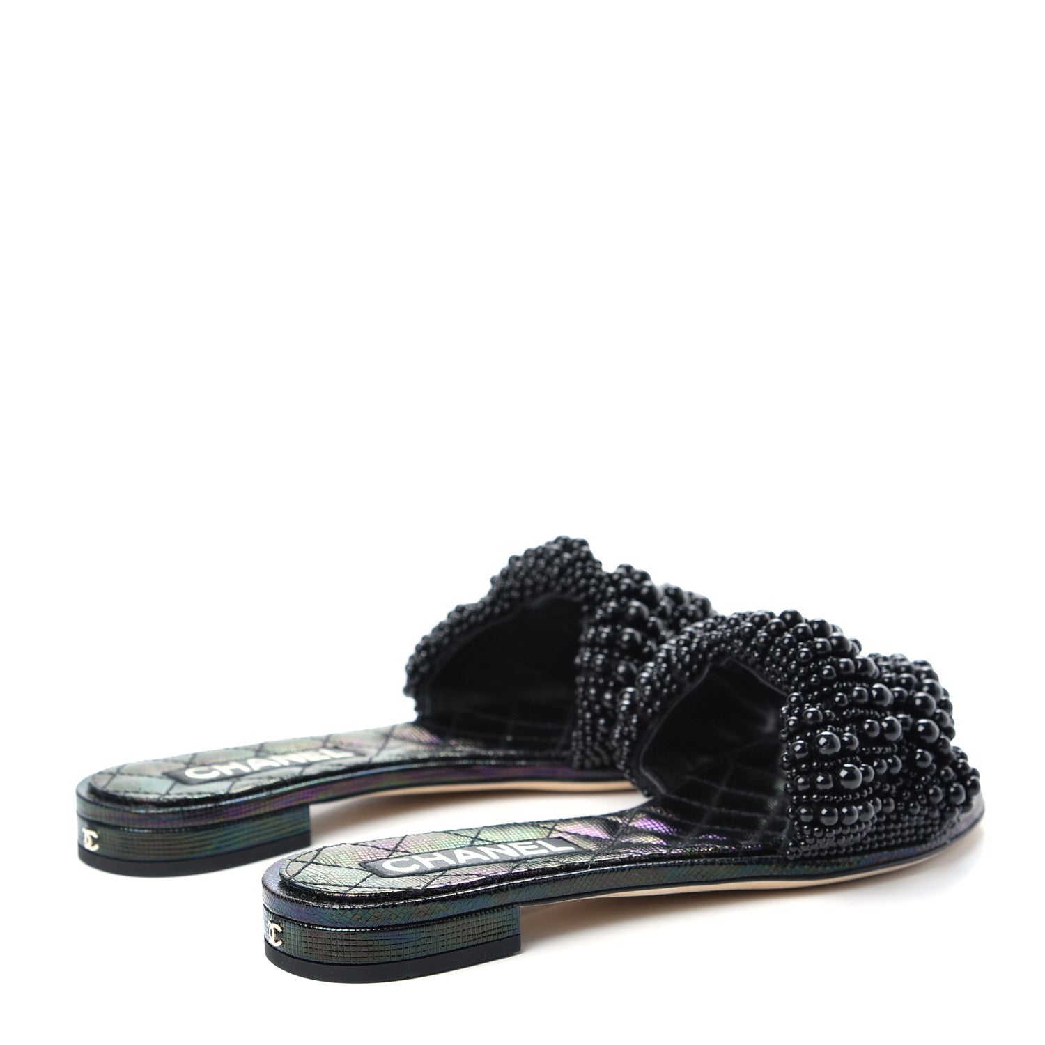 Chanel Fantasy Calfskin Pearl Cord CC Mules 38 Black 4 of 11