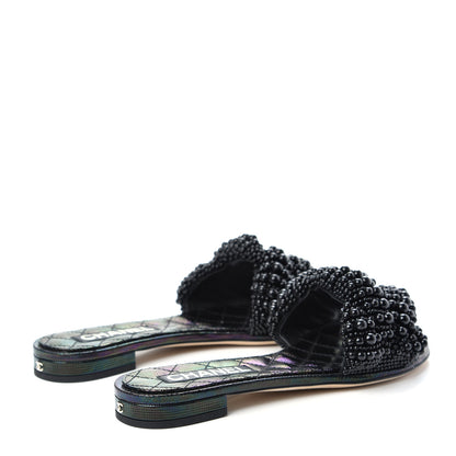 Chanel Fantasy Calfskin Pearl Cord CC Mules 38 Black 4 of 11