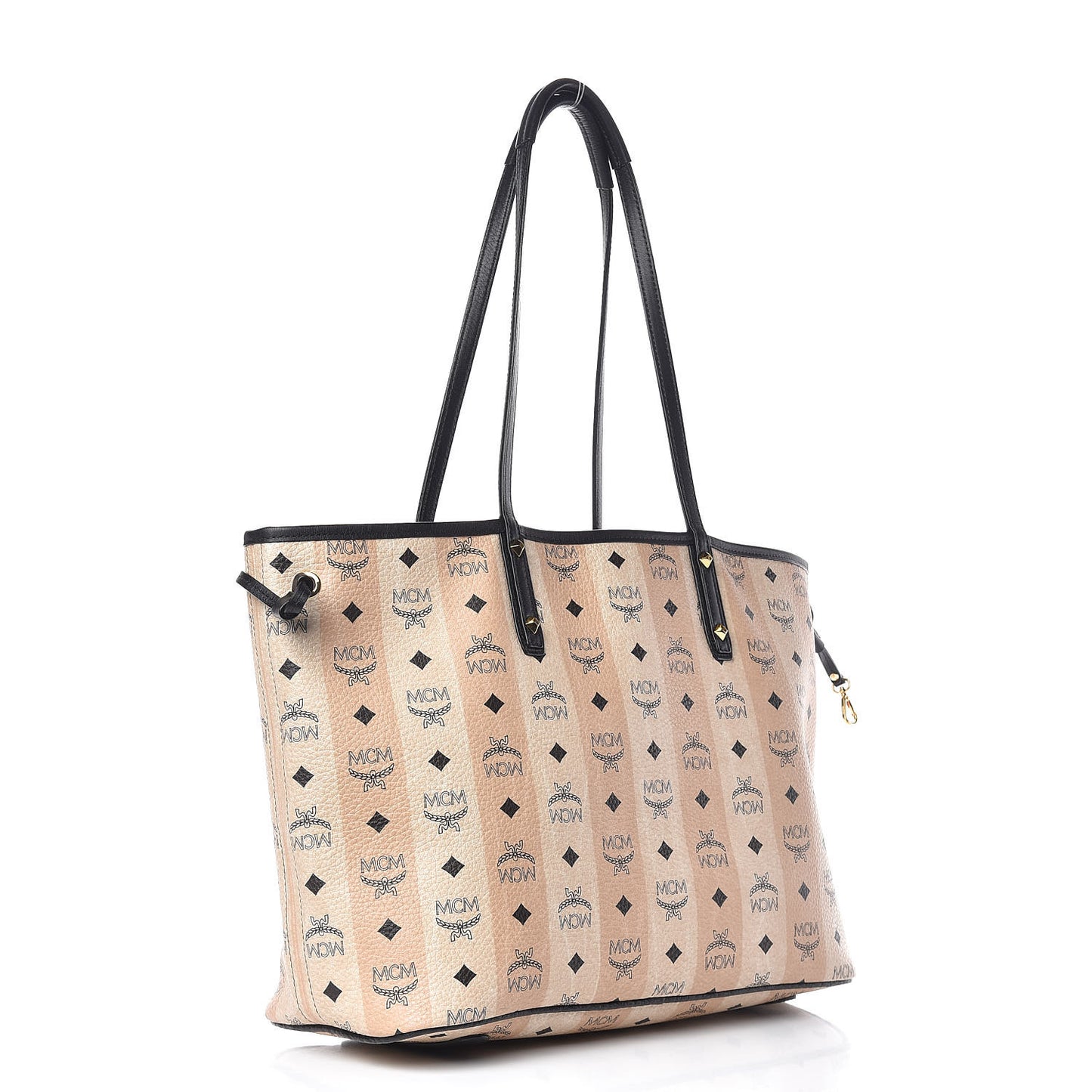 Striped Visetos Medium Shopper Tote Beige Black