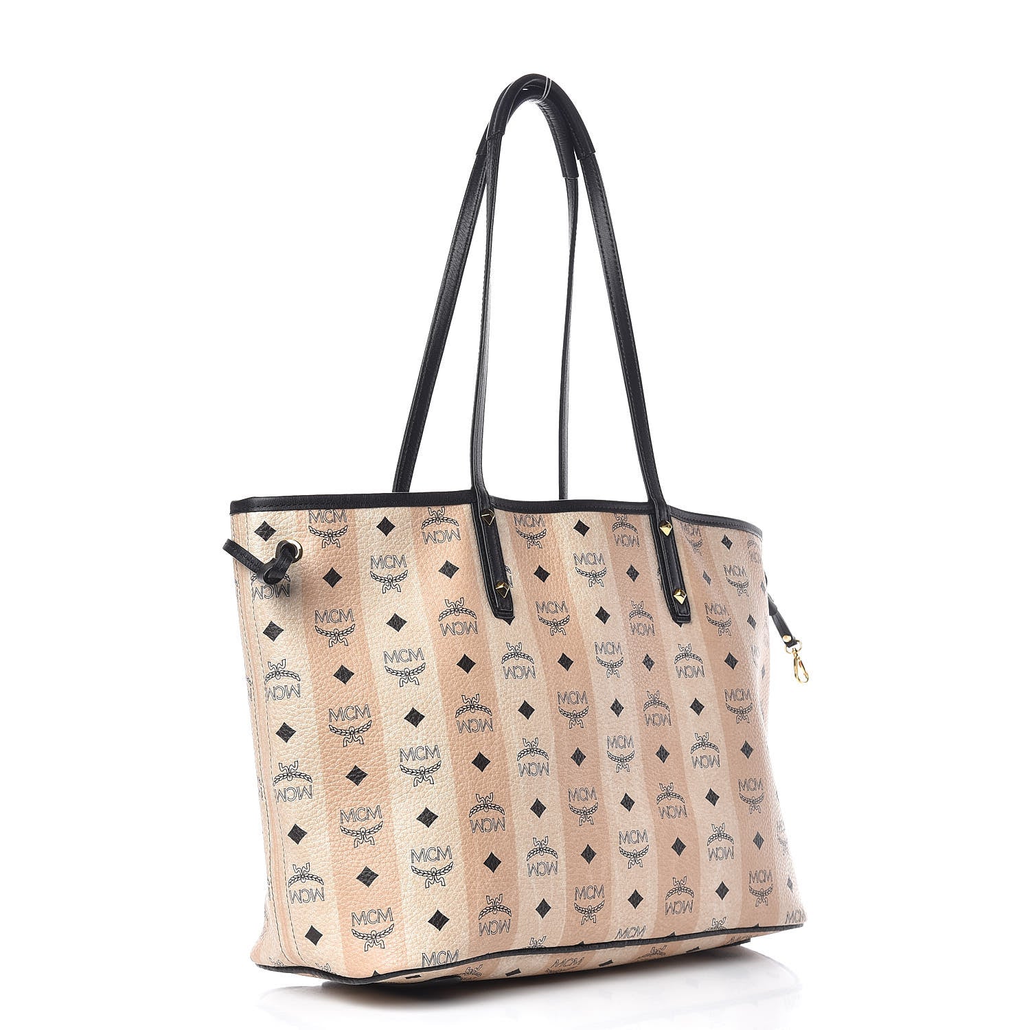 MCM Striped Visetos Medium Shopper Tote Beige Black 3 of 12