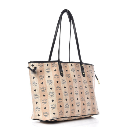 MCM Striped Visetos Medium Shopper Tote Beige Black 3 of 12