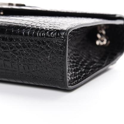 Saint Laurent Calfskin Crocodile Embossed Medium Monogram Envelope Chain Shoulder Bag Black 11 of 15