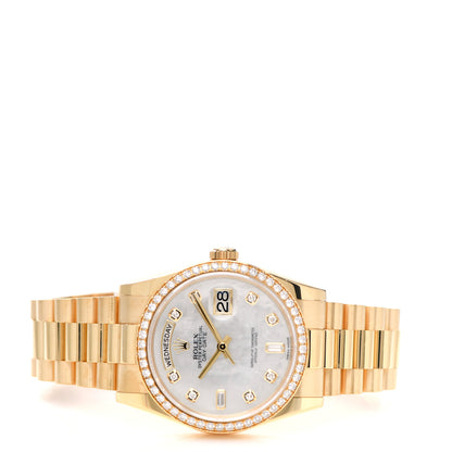 Rolex 18K Yellow Gold Diamond Mother of Pearl 36mm Oyster Perpetual Day-Date President Watch 118348 2 of 5