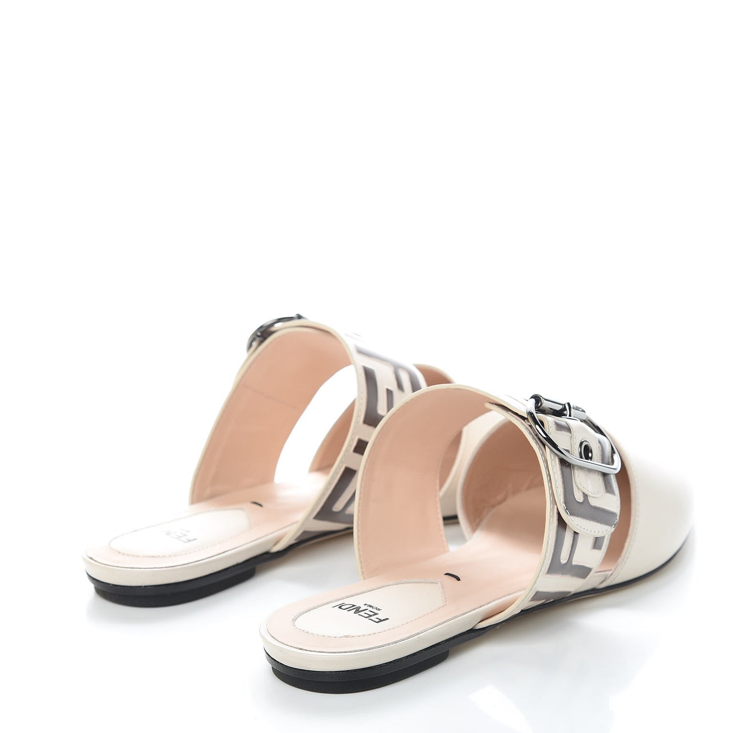 Vitello FF Embossed Buckle Flat Mules 36 Camelia Moresco