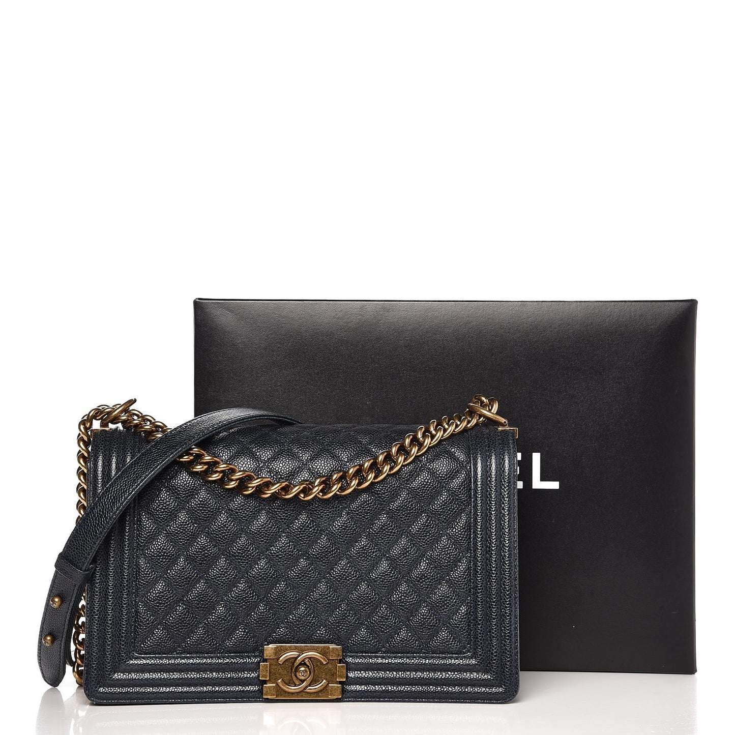 Caviar Quilted New Medium Boy Flap Dark Navy Blue