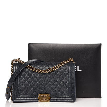 Chanel Caviar Quilted New Medium Boy Flap Dark Navy Blue 11 of 11