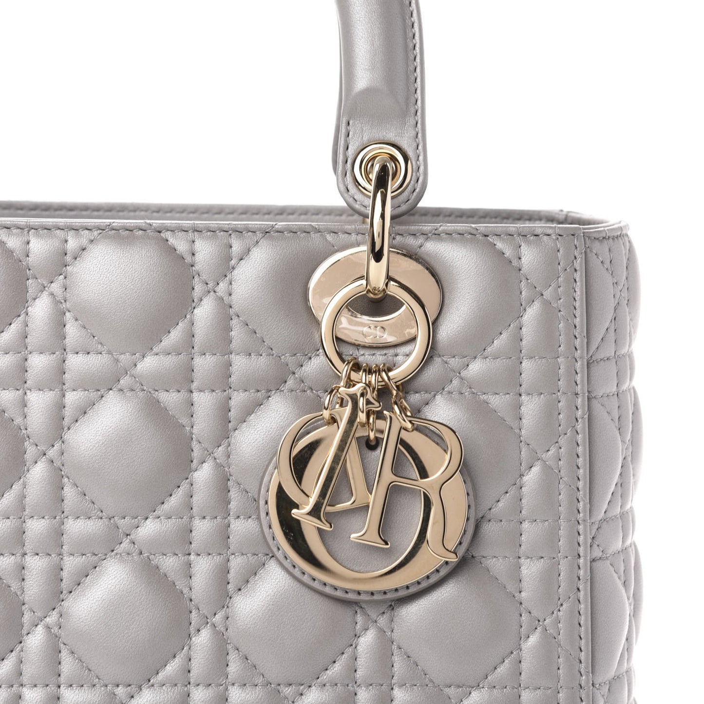 Pearly Lambskin Cannage Medium Lady Dior Grey