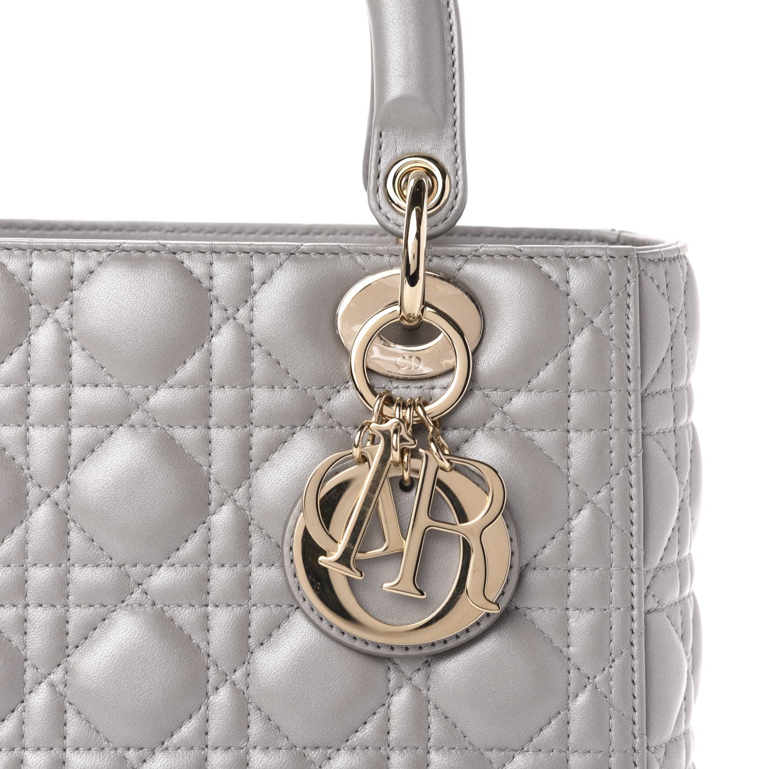 Christian Dior Pearly Lambskin Cannage Medium Lady Dior Grey 12 of 13