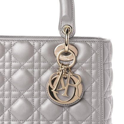 Christian Dior Pearly Lambskin Cannage Medium Lady Dior Grey 12 of 13